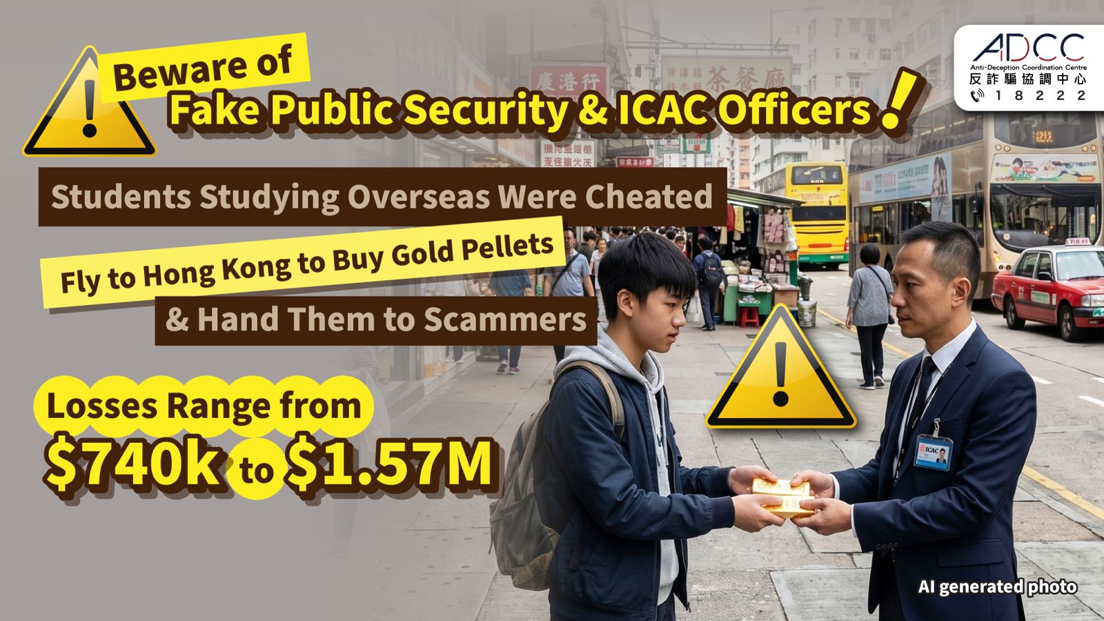Beware of Fake ICAC Officers!  Students Studying Overseas Were Cheated and Flew to Hong Kong to Buy Gold Pellets and Hand Them to Scammers in Person, Losing up to $1.57 Million